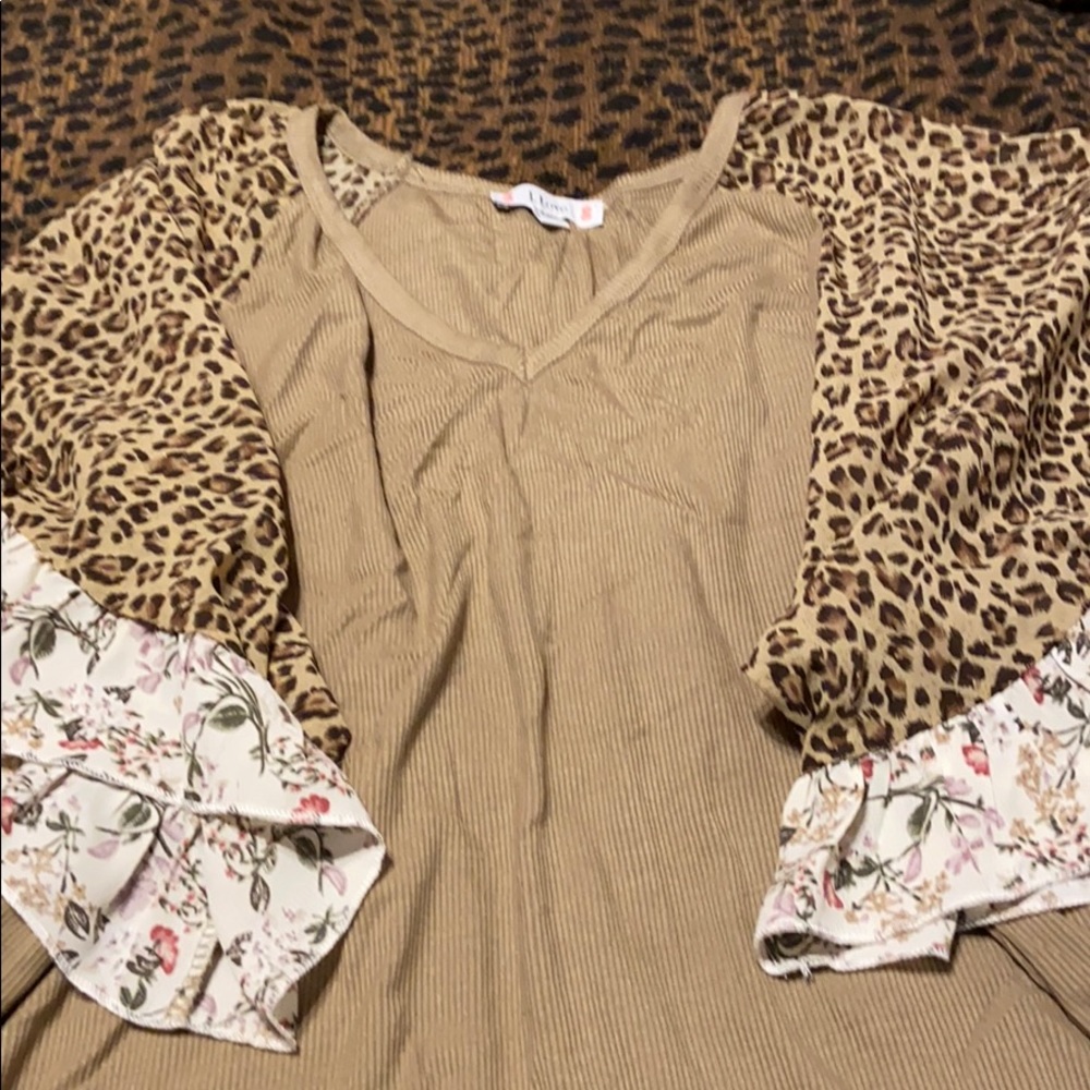 Leopard and floral knit top